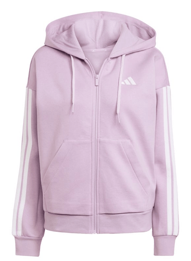 Women's adidas Essentials 3 - Stripes Full - Zip Fleece Hoodie Purple JY3080 - IFY Sports