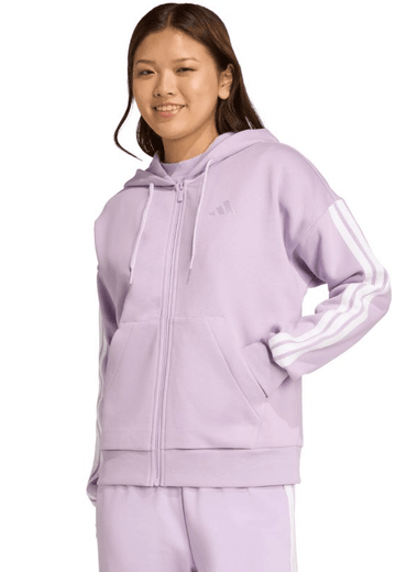 Women's adidas Essentials 3 - Stripes Full - Zip Fleece Hoodie Purple JY3080 - IFY Sports