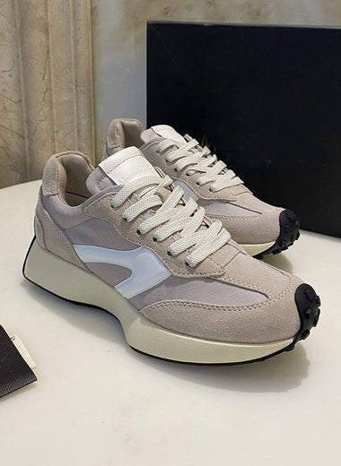 New Women's Leather Round Toe Lace-up Platform Casual Sneakers