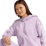 Women's adidas Essentials 3 - Stripes Full - Zip Fleece Hoodie Purple JY3080 - IFY Sports